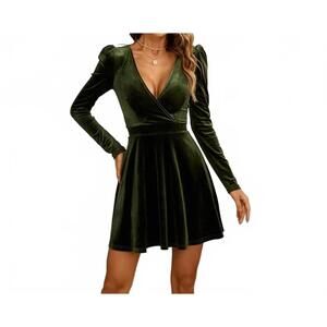 NEW UNISHE night on the town wrap velvet swing mini dress in army green